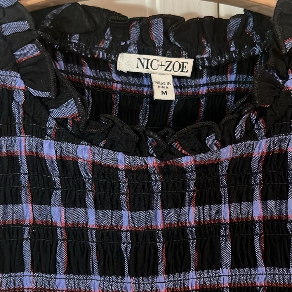 NIC+ZOE Twilight Plaid Smocked Top Sz M - Picture 6 of 8
